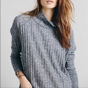 Free People Navy Heather Mock Neck Long Sleeve Top